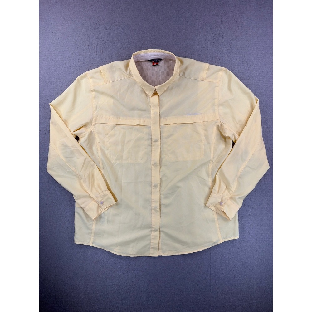 Eddie Bauer Sport Shop Womens Large Yellow Ventilated Long Sleeve Hiking Shirt